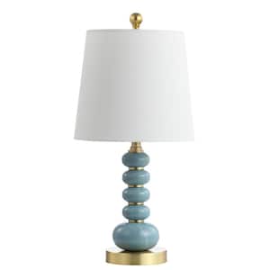 Trace 20 in. Light Blue Marble/Brass Gold Table Lamp