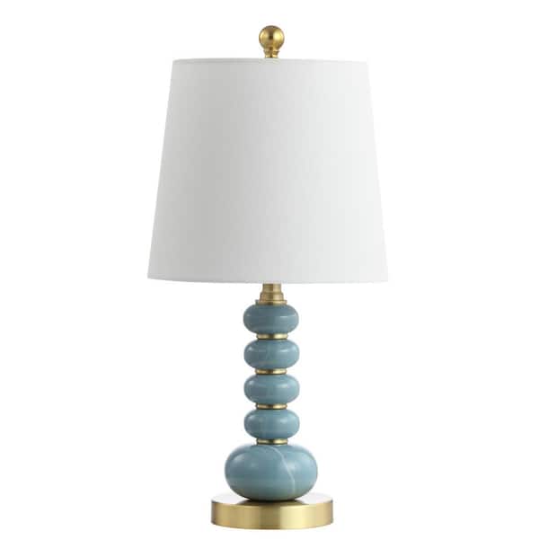 SAFAVIEH Trace 20 in. Light Blue Marble/Brass Gold Table Lamp