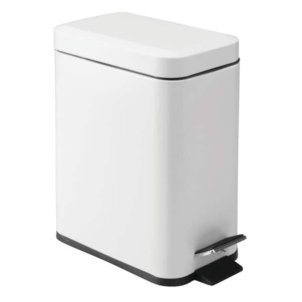 Innovaze 1.3 Gal. White Slim Trash Can, Carbon Steel Step On Bathroom and Office Garbage Can