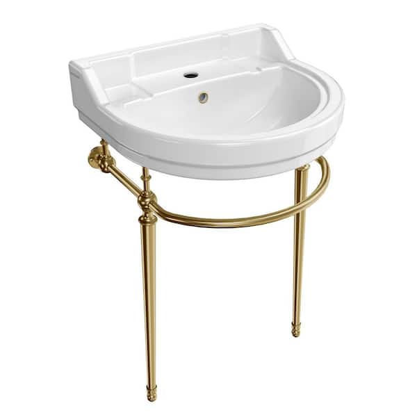 22 in. Console Sink With Semi-Circular Bowl, Solid Brass Leg Supports, Backsplash, Overflow And Front Towel Bar