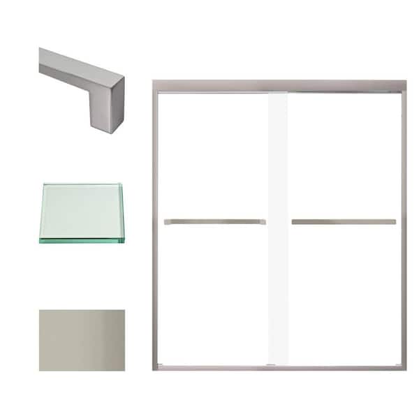 Transolid Frederick 59 in. W x 70 in. H Sliding Semi-Frameless Shower Door in Brushed Stainless with Clear Glass