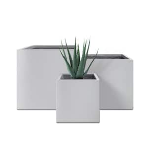 Kante 16 in., 12 in. and 10 in. H Square Lightweight Pure White Concrete Metal Indoor Outdoor Planters (Set of 3)