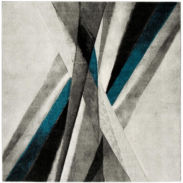 SAFAVIEH Hollywood Gray/Teal 4 ft. x 4 ft. Square Abstract Area Rug