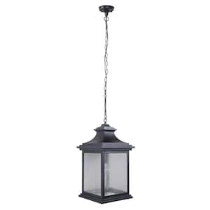 Gentry 22.75 in. 1-Light Midnight Finish Dimmable Outdoor Pendant Light with Seeded Glass, No Bulb Included