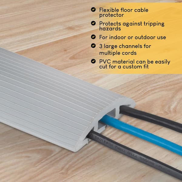 Stalwart 10 ft. 3-Channel Floor Cord Protector in Gray