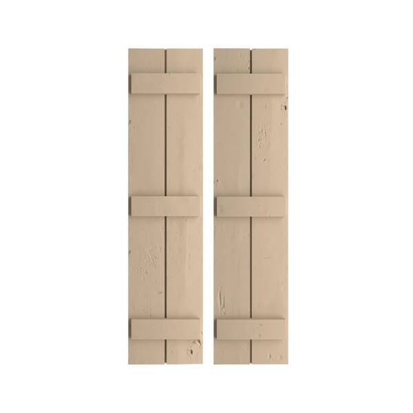 Ekena Millwork 11 in. x 58 in. Timberthane Polyurethane 2-Board Joined Board-n-Batten Knotty Pine Faux Wood Shutters Pair