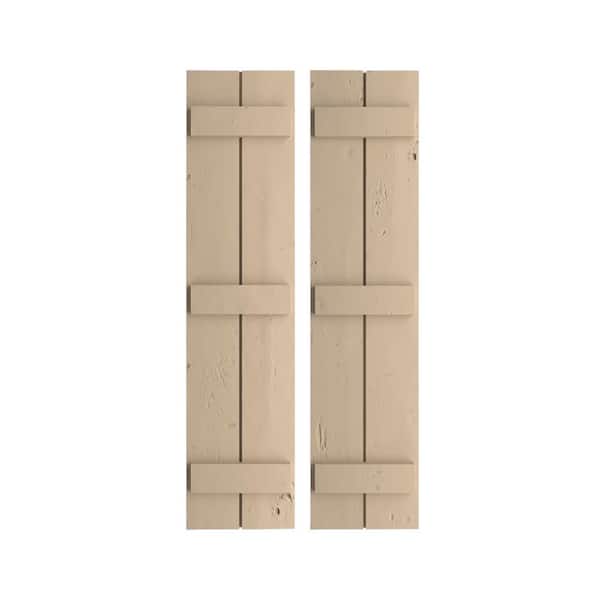 Ekena Millwork 11 in. x 70 in. Timberthane Polyurethane 2-Board Joined Board-n-Batten Knotty Pine Faux Wood Shutters Pair