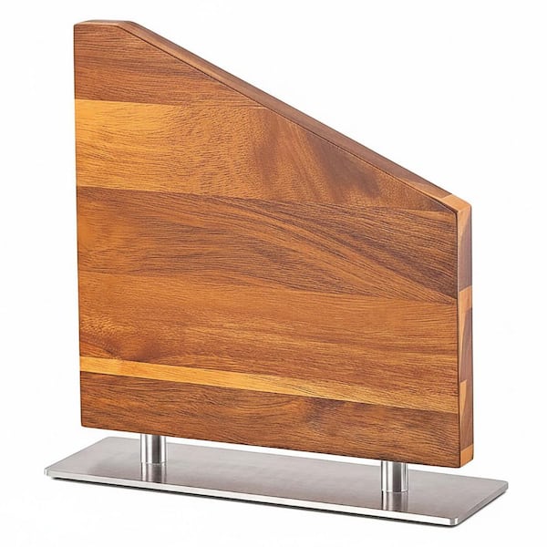 Magnetic Knife Block Acacia Wood Double Sided Strong Magnet Stainless Steel Base Kitchen Knife Storage Holder
