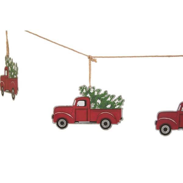 5.9 ft. L Metal Red Truck Garland