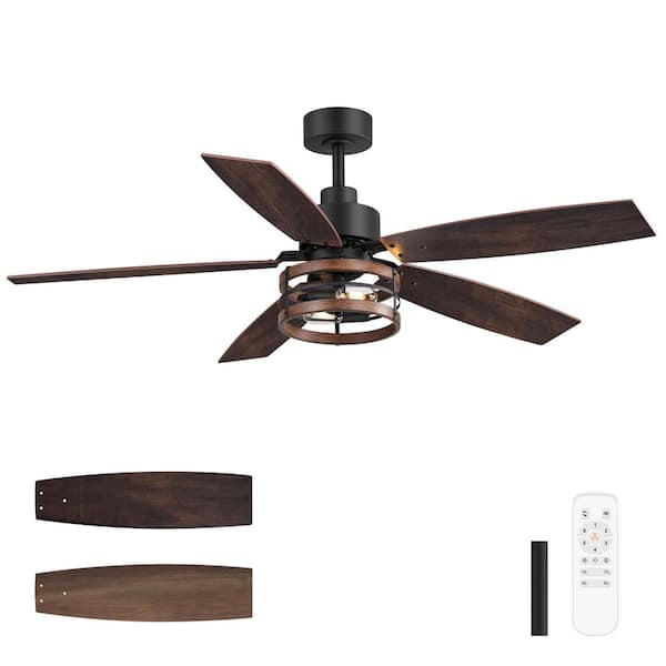 Breezary Middleton 52 in. 2-Light Indoor Black Farmhouse Ceiling Fan with Open Frame Light Kit and Remote Included