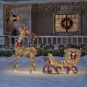 Puleo International 48 in. Silver Outdoor Christmas Lighted Deer Family (3- Piece) YD1803L/3-LV - The Home Depot