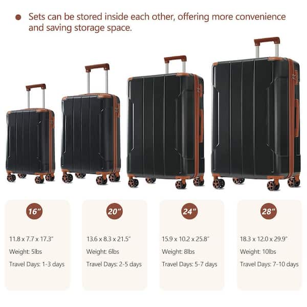 6-Piece Black Brown Hardshell and Lightweight Luggage Set with TSA Lock