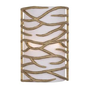 Branch Reality 2-Light Ashen Gold Wall Sconce with White Fabric Shade