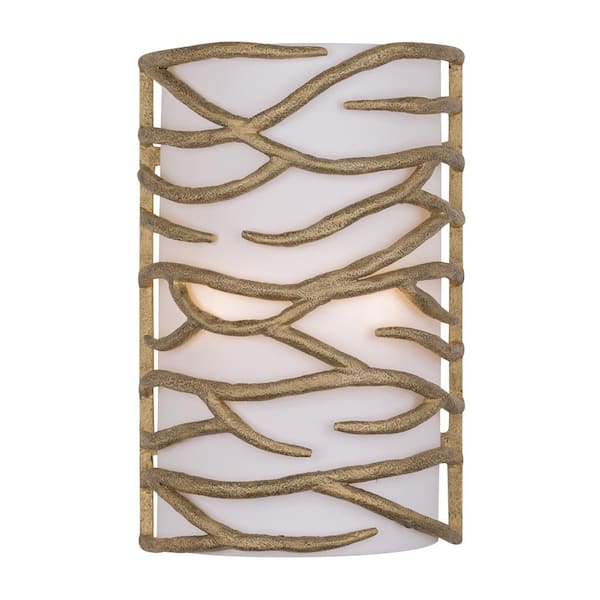 Branch Reality 2-Light Ashen Gold Wall Sconce with White Fabric Shade