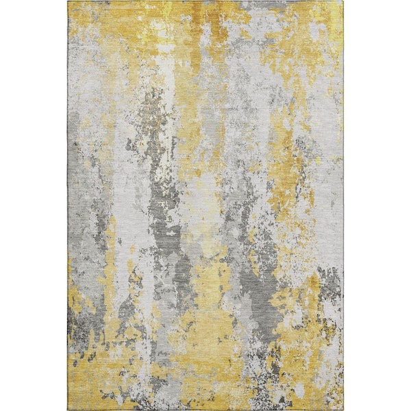 Mayfield Premium Machine Washable Abstract AMF1848 Yellow 10 ft. x 14 ft. Area Rug