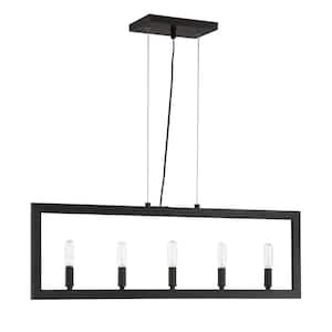 Portrait 5-Light Espresso Finish Linear Hanging Chandelier for Kitchen or Foyer with No Bulbs Included