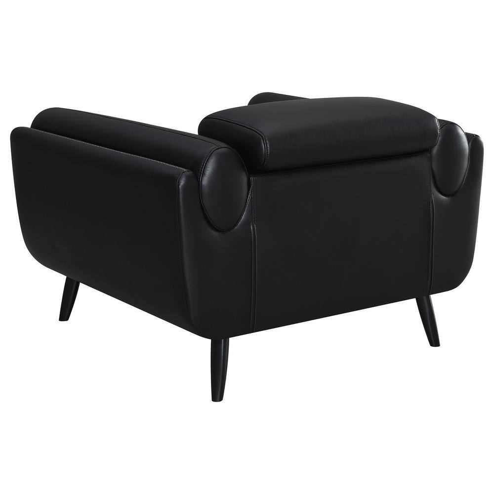 Black Faux Leather Stationary Accent Chair with Wood Legs