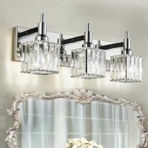Orillia 19.7 in. 3-Light Modern Chrome Bathroom Vanity Light with Crystal Shades