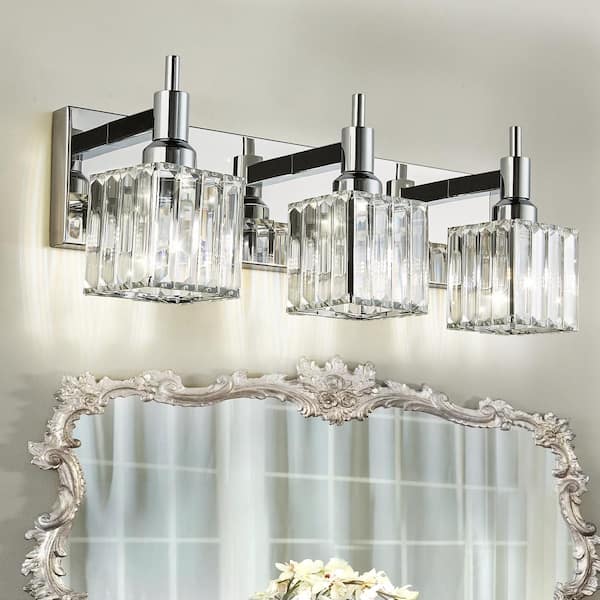 EDISLIVE Orillia 19.7 in. 3-Light Modern Chrome Bathroom Vanity Light with Crystal Shades