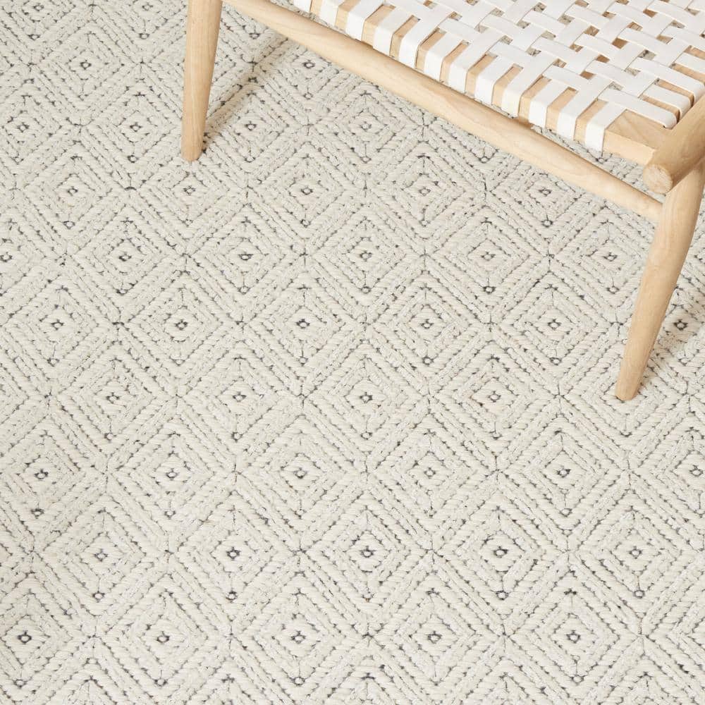 Ivory Tufted Rectangular Wool Area Rug, 5 ft. x 8 ft.