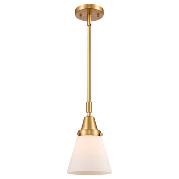 Cone 100-Watt 1-Light Satin Gold Standard Mini Pendant Light with Painted Glass Shade, No Bulbs Included