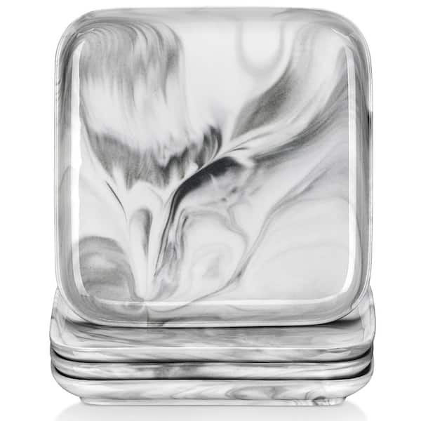MALACASA IVY 4-Piece 7.5 in. Marble Gray Porcelain Square Dessert Plates (Set of 4)