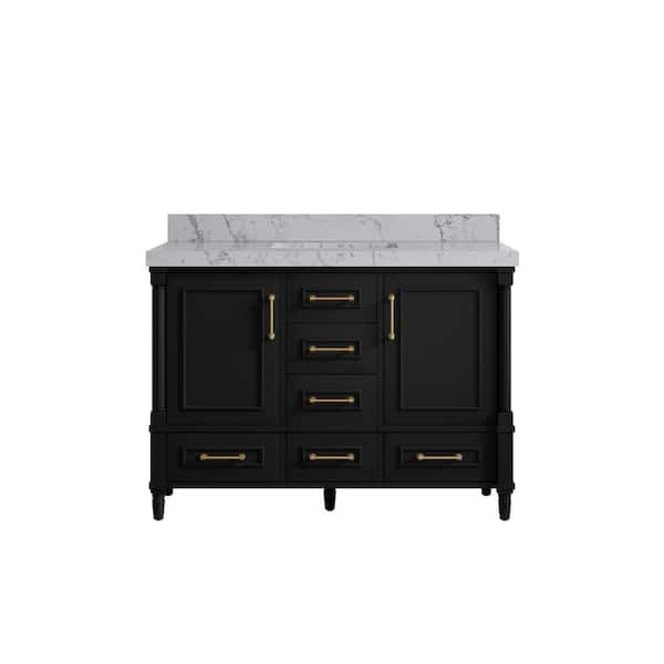 Willow Collections Hudson 48 in. W x 22 in. D x 36 in. H Single Sink Bath Vanity in Black with 2 in. Venatino Quartz Top