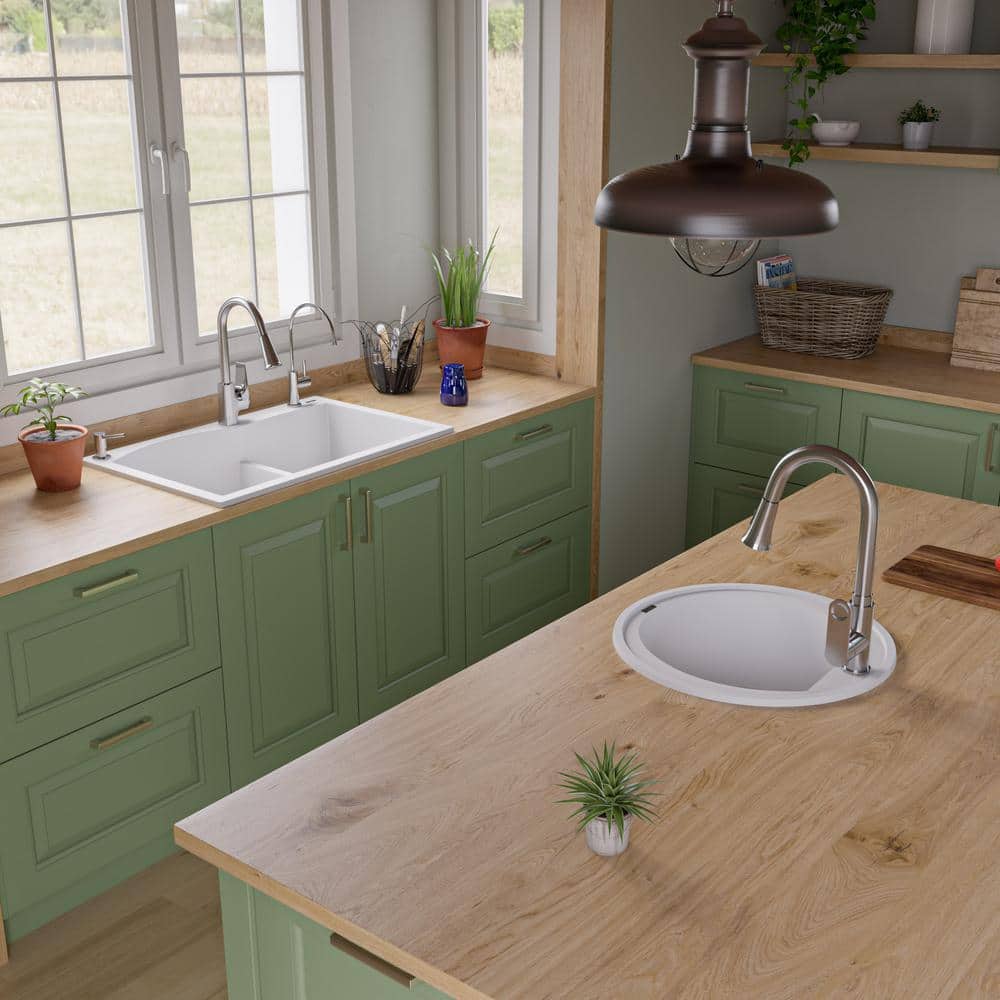 White Granite Composite 33'' Double Bowl Drop-In Kitchen Sink