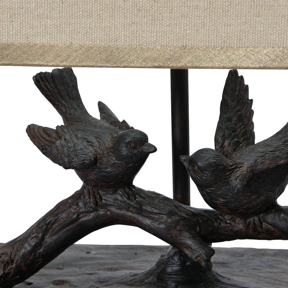 Black Resin Bird Table Lamp with Linen Shade