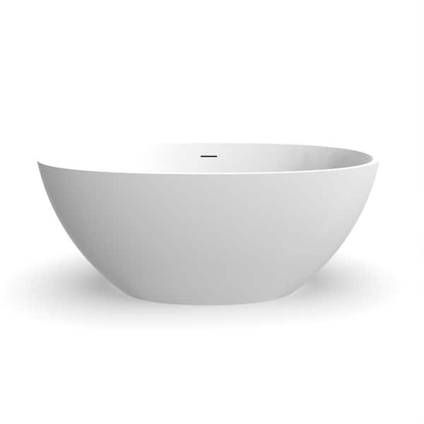 JimsMaison 55 in. x 30 in. Stone Resin Soaking Bathtub with Center Drain in Matte White