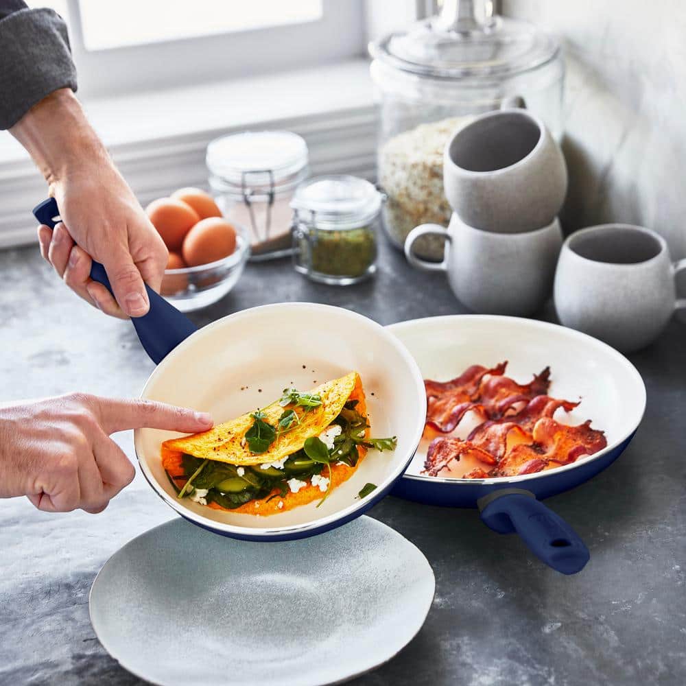 Blue Aluminum Ceramic Nonstick 3-Piece Fry Pan Set