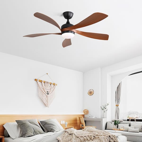52 in.Indoor Black Ceiling Fan With 3 Color Dimmable 5 ABS Blades Remote Control Reversible DC Motor