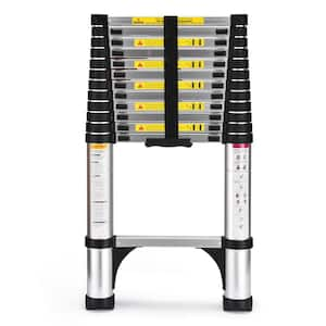 12.5 ft. 330 lbs. Aluminum Telescoping Ladder, Extension Ladder with 2 Triangle Stabilizers for RV Outdoor Work