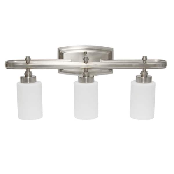 Lalia Home 25 in. Brushed Nickel 3-Light Metal and Translucent Glass Shade Vanity Uplight Downlight Wall Mounted Fixture