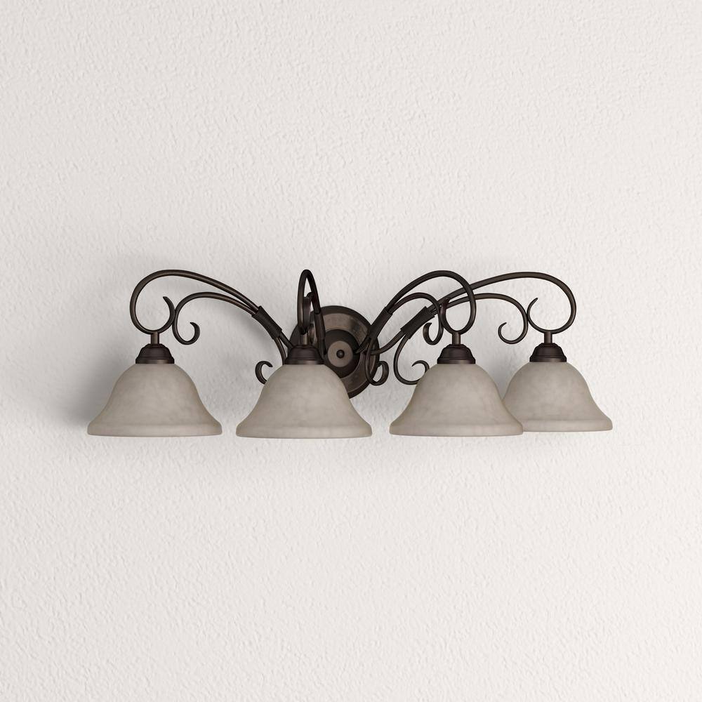 Homestead Transitional Rubbed Bronze 4-Light Vanity with Tea Stone Glass