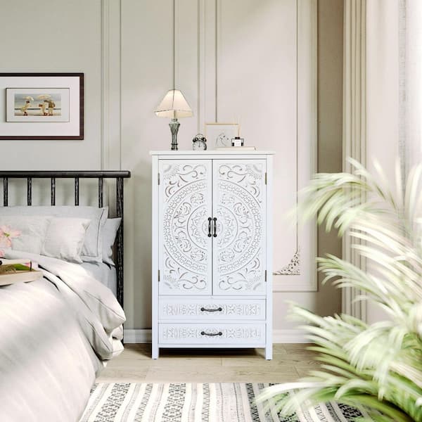 Wood 27 in. Accent Tall Tower Storage Cabinet with Storage for Home Decor and Organization Chic Cabinet in Natural+White