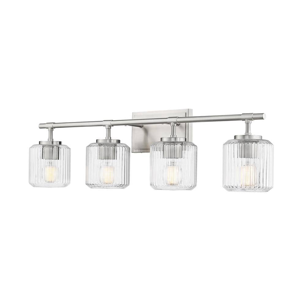 Landon 32 in. 4 Light Brushed Nickel Vanity Light with Clear Ribbed Glass S