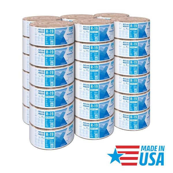 R19 Kraft Faced 15 in. x 39.2 ft. Fiberglass Insulation Rolls for Floor, 2x6 Wall - Sound-Reducing, USA Made (18-Rolls)