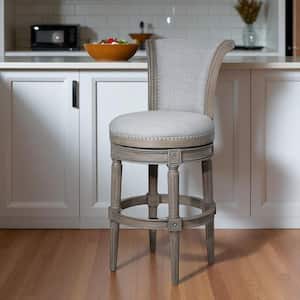 40.00 in. H Champagne, Gray Counter Height Solid Wood Bar Stool with Upholstered Seat Set of 1