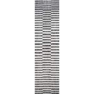 Sukie Black/Ivory 2 ft. x 10 ft. Modern Offset Stripe Indoor/Outdoor Area Rug