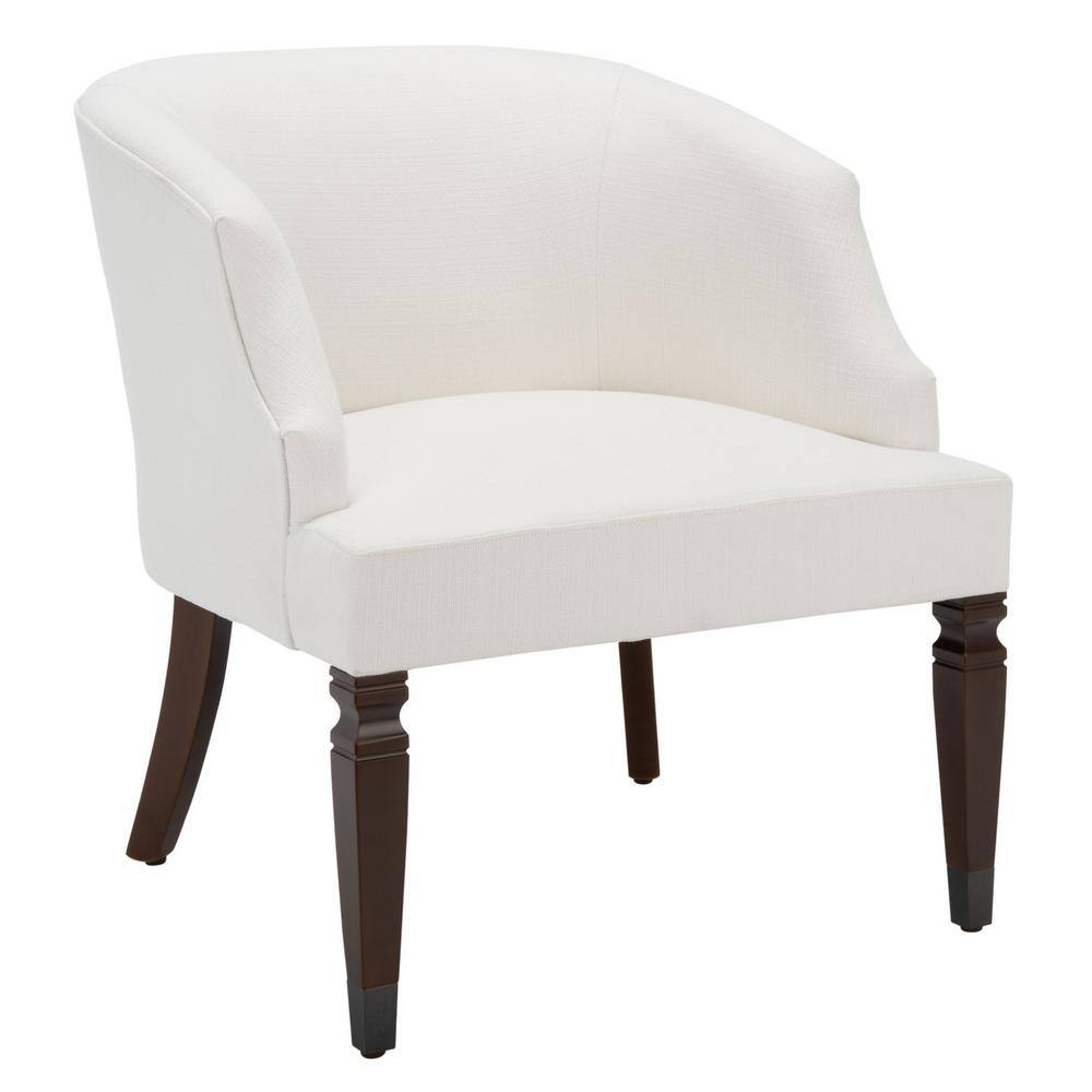 Elegant White Velvet Accent Chair with Walnut Wood Legs