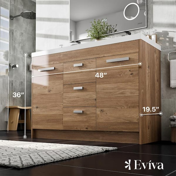 Eviva Lugano 48 in. W x 19 in. D x 36 in. H Double Bath Natural