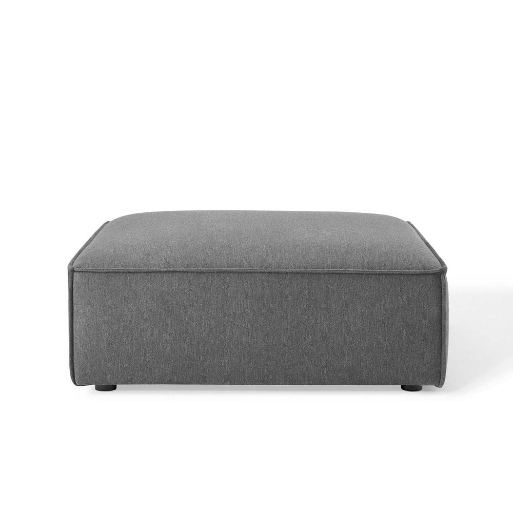 Charcoal Round Minimalist Fabric Ottoman, 41.5" x 35"