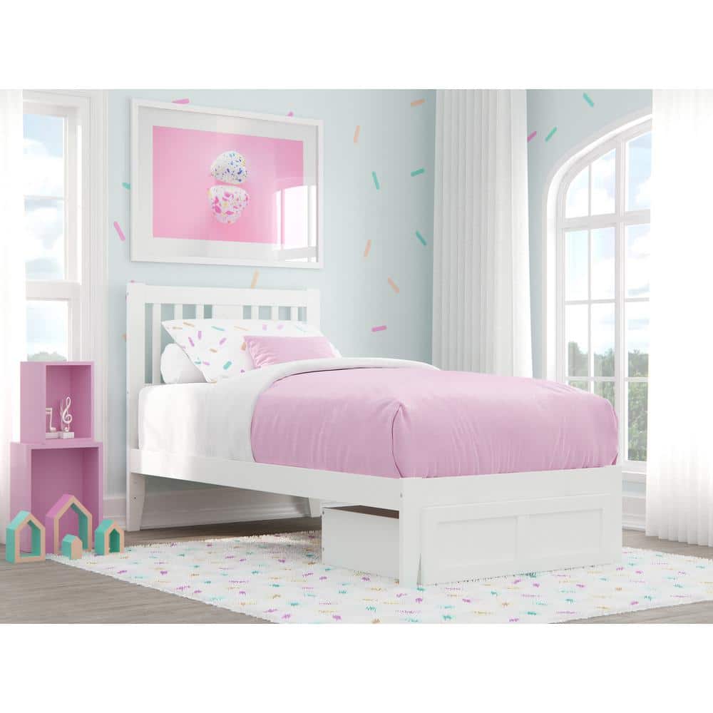 Tahoe Twin Mission White Wood Bed with Storage Drawer & USB Charger