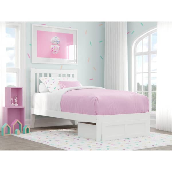 AFI Tahoe White Twin Solid Wood Storage Platform Bed with Foot Drawer and USB Turbo Charger