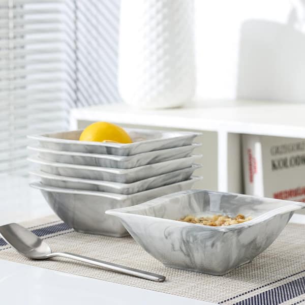 MALACASA Blance 12 fl.oz Marble Gray Porcelain Cereal Bowl (Set