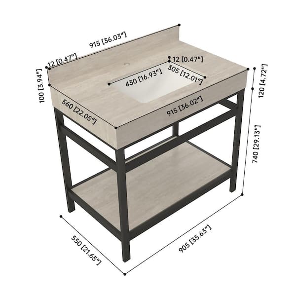 MEDUNJESS 36 in. Beige Composite Sintered Stone Top and