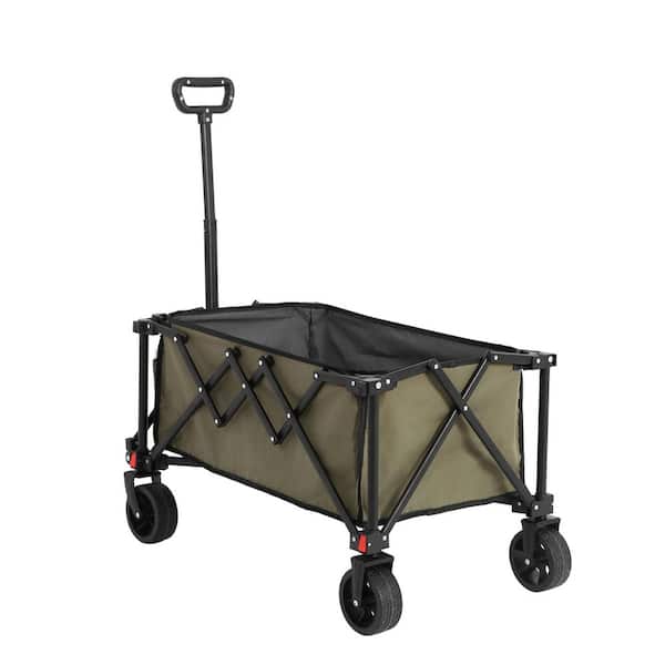 5.87 cu. ft. Army Green Fabric Folding Wagon Cart, Heavy Duty Garden Cart with All-Terrain Wheels and Adjustable Handle