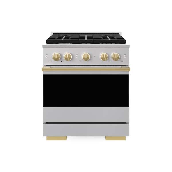 Autograph 30 in. 4.2 cu. ft. Marino Dual Fuel Freestanding Range w/ 4 Gas Burners and Convection Oven w/ Gold Accents