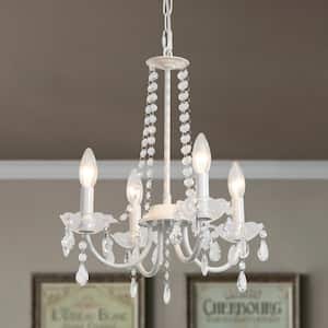4-Light White Candle Style Chandelier with Crystal Accents for Living Room Bedroom